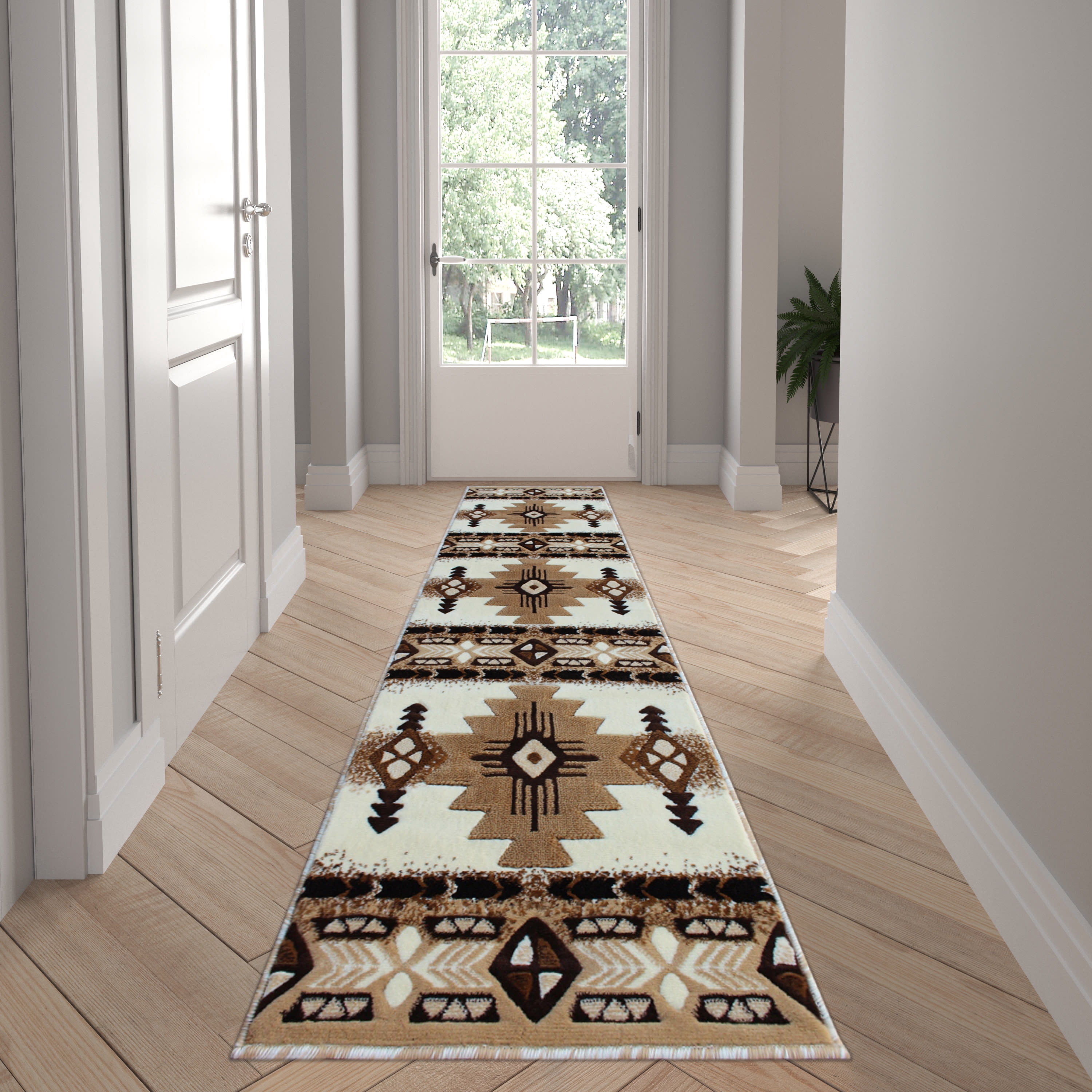 Emma + Oliver Fe 2x7 Ivory Olefin Accent Rug with Complementary ...