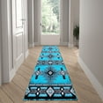 thumbnail image 1 of Emma + Oliver Fe 2x7 Turquoise Olefin Accent Rug with Complementary Southwestern Pattern in Beige, Black and Brown and Jute Backing, 1 of 6