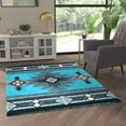 thumbnail image 1 of Emma + Oliver Fe 5x7 Turquoise Olefin Accent Rug with Complementary Southwestern Pattern in Beige, Black and Brown and Jute Backing, 1 of 7