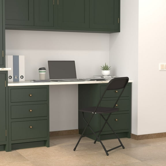 Emma + Oliver Folding Chair - Black Plastic - 4 Pack 650LB Weight Capacity - Event Chair