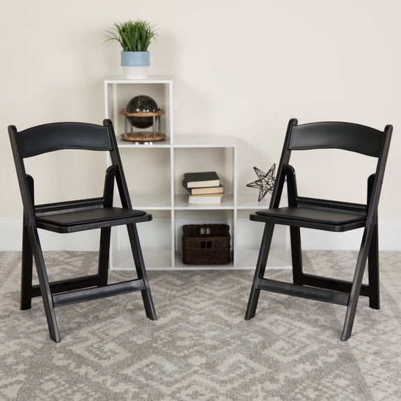 Emma + Oliver Folding Chair - Black Resin – 2 Pack 800LB Weight Capacity Event Chair