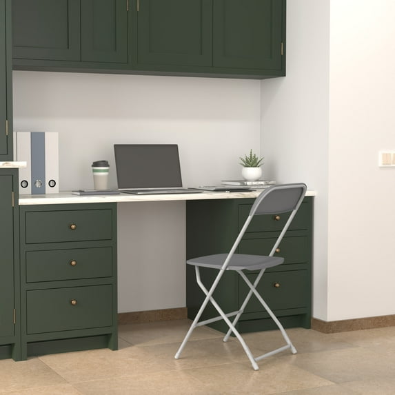 Emma + Oliver Folding Chair - Grey Plastic - 4 Pack 650LB Weight Capacity - Event Chair