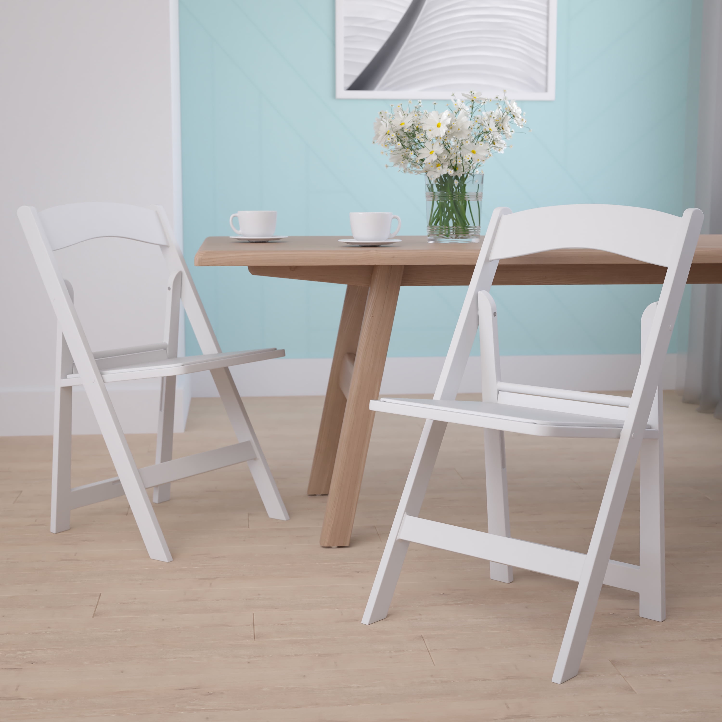 White Resin Folding Chair Set with Vinyl Padded Seat