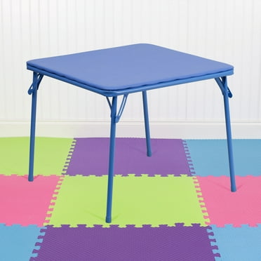 Emma + Oliver Folding Square Kids Classroom Activity Table with Vinyl Padded Top, Blue