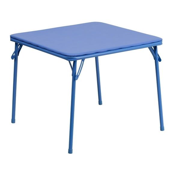 Emma + Oliver Folding Square Kids Classroom Activity Table with Vinyl Padded Top, Blue