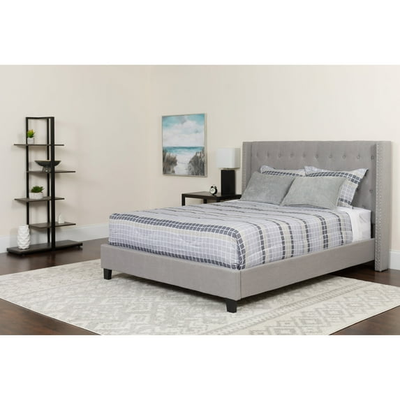 Emma + Oliver Full Accent Extended Panel Platform Bed/Mattress-Light Gray Fabric