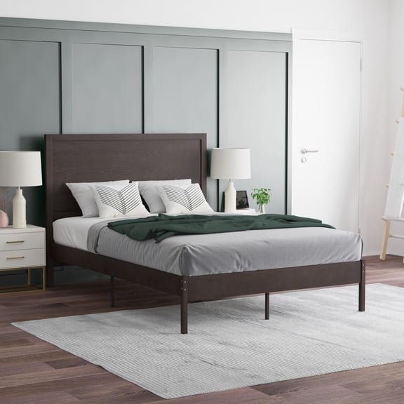 Emma + Oliver Full Size Classic Wooden Platform Bed with Headboard in Dark Brown