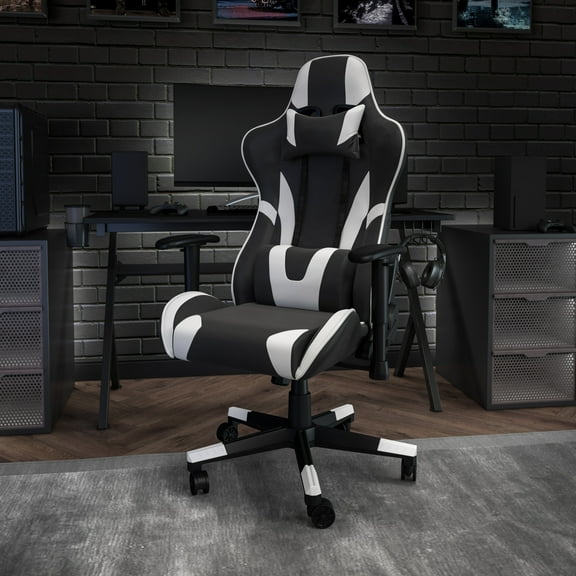 Emma + Oliver Fully Reclining Racing Gaming Ergonomic Chair, Black LeatherSoft