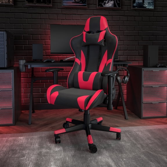Emma + Oliver Fully Reclining Racing Gaming Ergonomic Chair, Red LeatherSoft