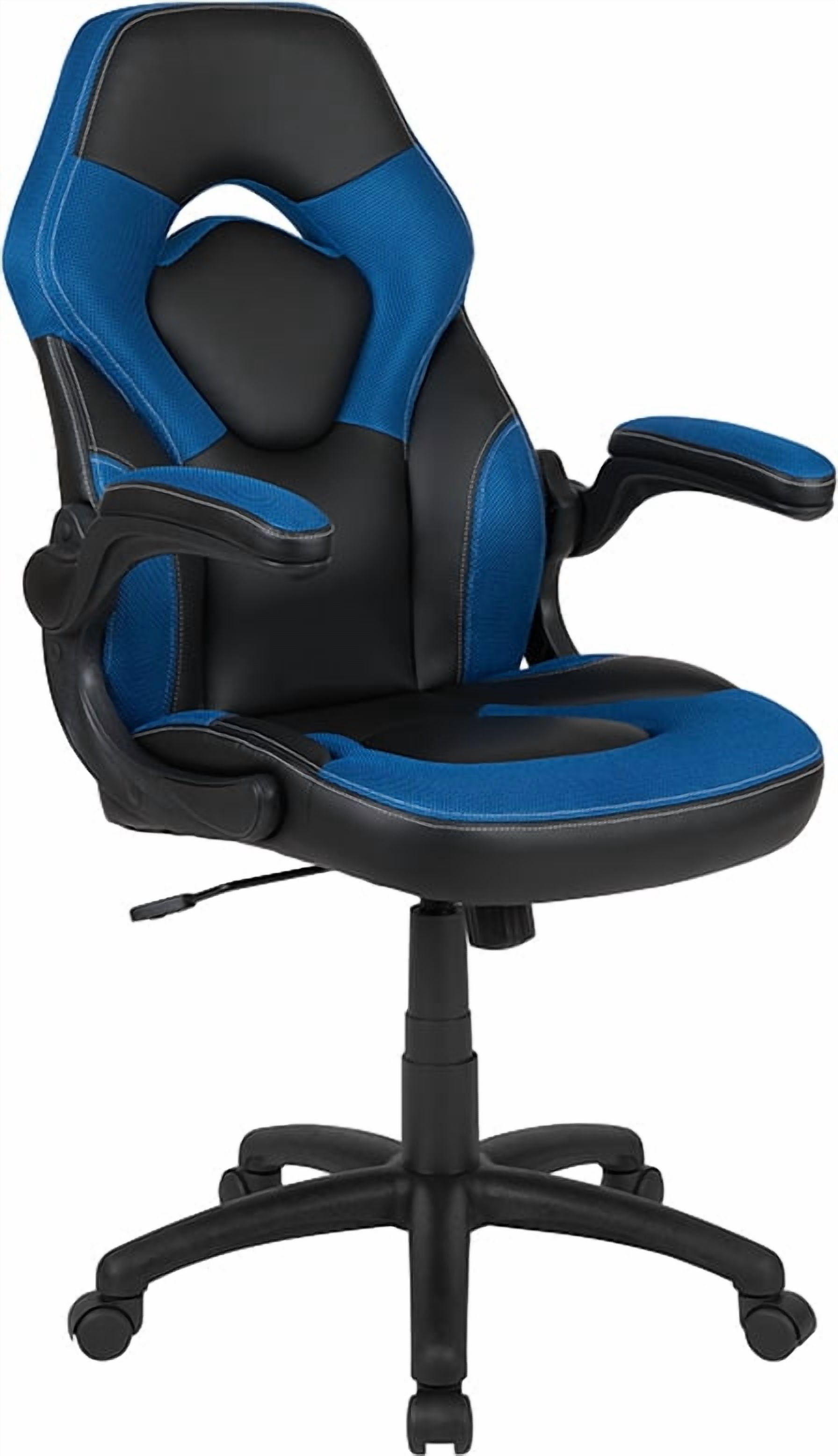 Emma + Oliver Gaming Racing PC Chair with Flip-up Arms, Blue/Black ...
