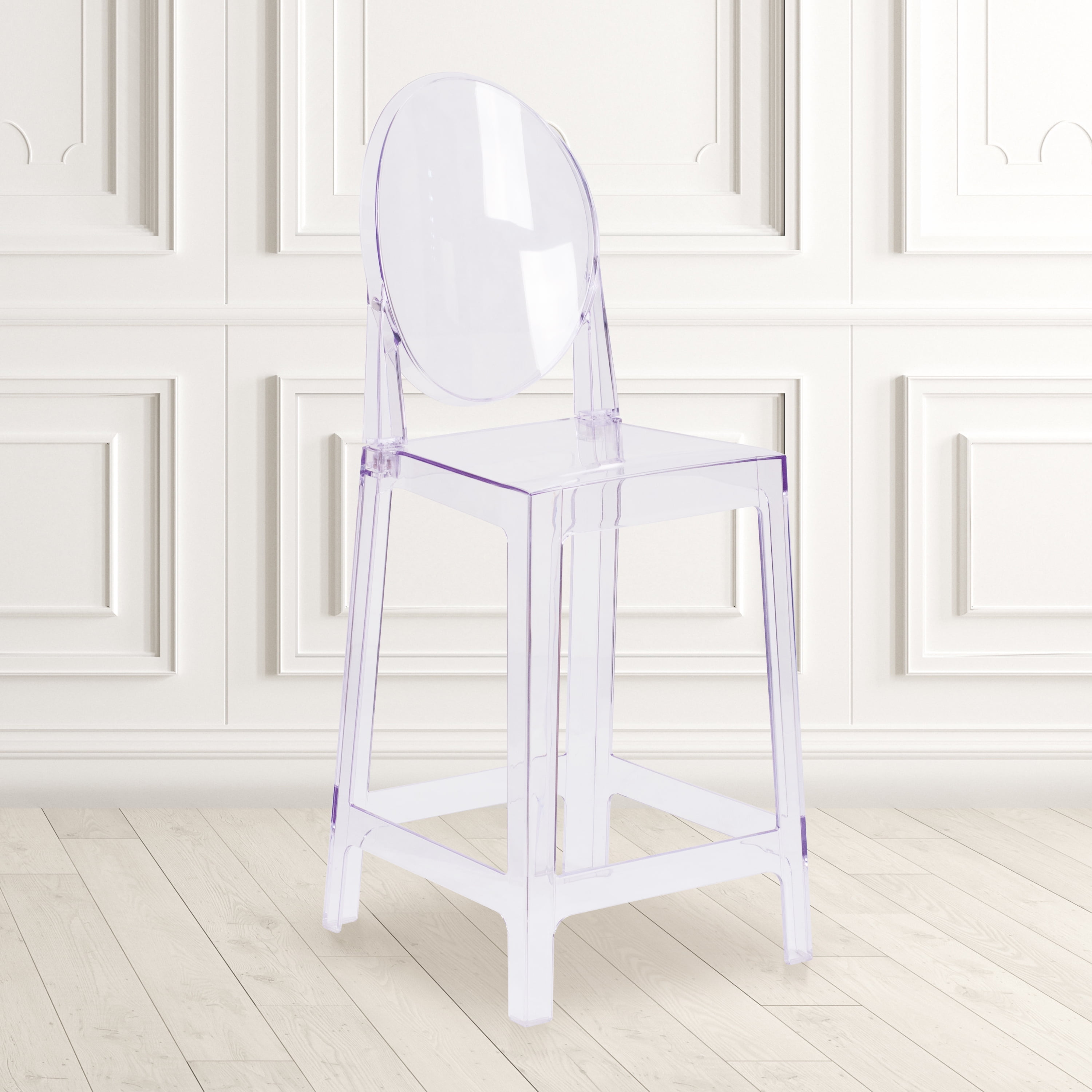 Emma + Oliver Ghost Counter Stool with Oval Back in Transparent Crystal