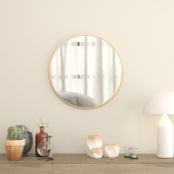 Emma + Oliver Gold 24" Round Metal Wall Mounted Mirror with Oxidized Finish for a Distressed Look, 4mm Silvered Back and Anti-Shatter Safety Film