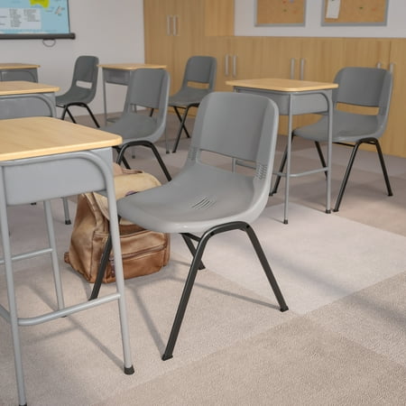 Emma + Oliver Gray Ergonomic Shell Student Stack Chair - Classroom Chair / Office Guest Chair