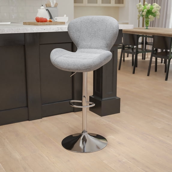 Emma + Oliver Gray Fabric Adjustable Height Curved Back Barstool