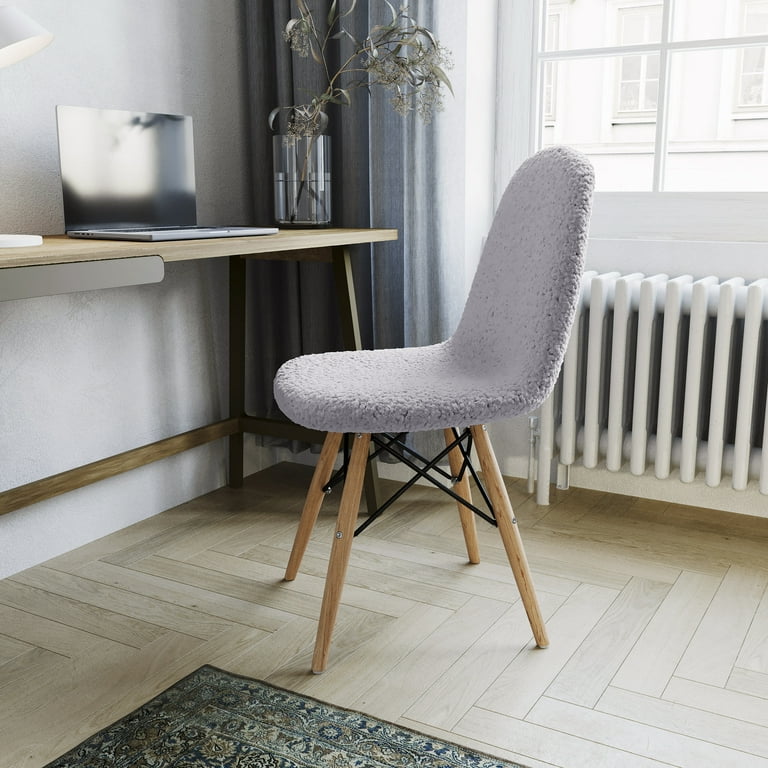 Emma Oliver Gray Faux Faux Shearling Accent Chair with Beechwood Legs for Living Room Bedroom Dorm and More