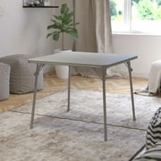 Emma + Oliver Gray Foldable Card Table with Vinyl Table Top - Game Table - Portable Table