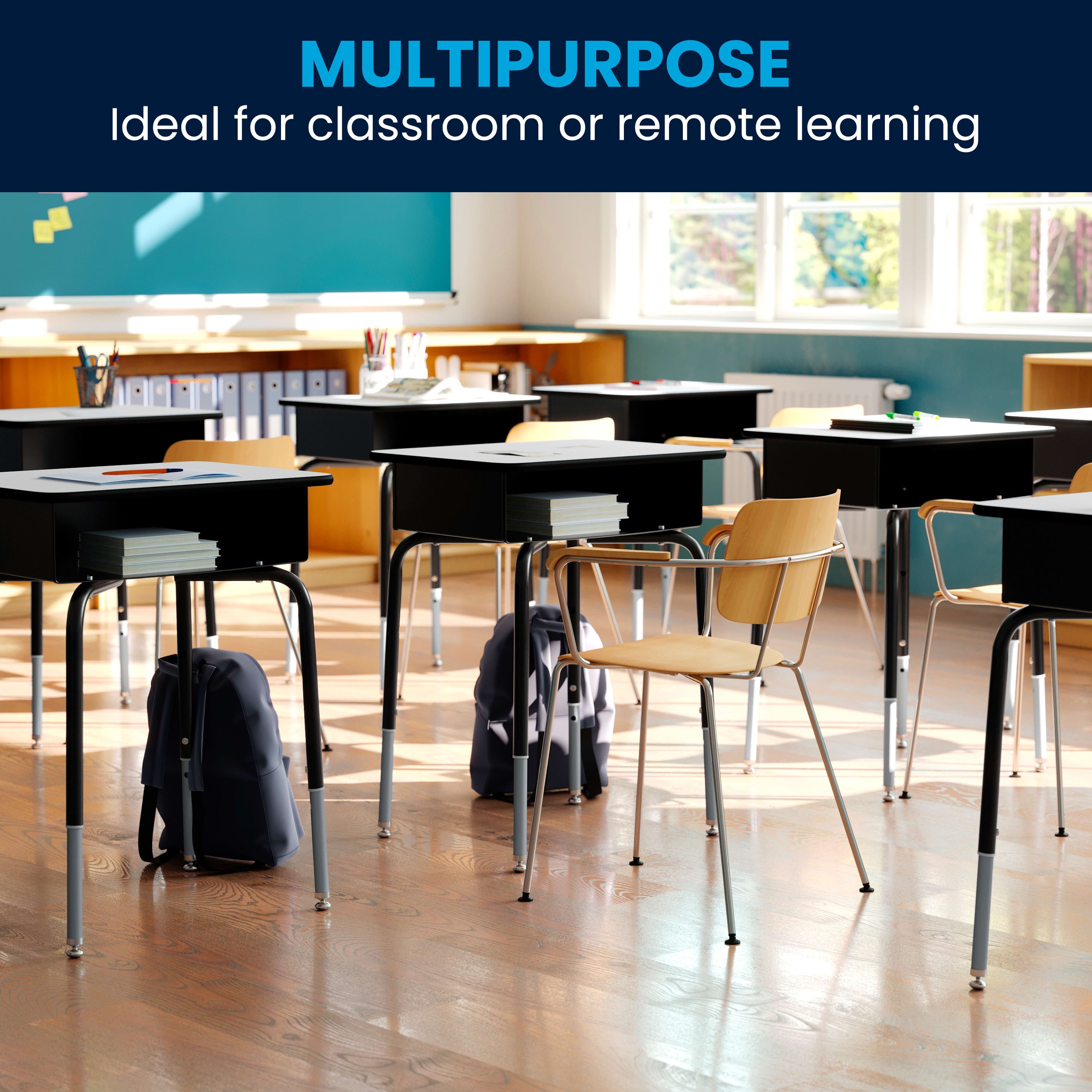 Emma + Oliver Gray Study Table, Student Desk with Open Front