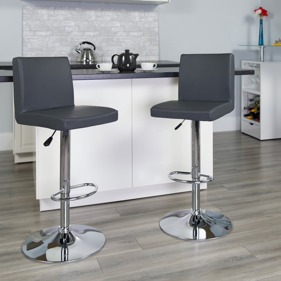 Emma + Oliver Gray Vinyl Adjustable Height Panel Back Barstool