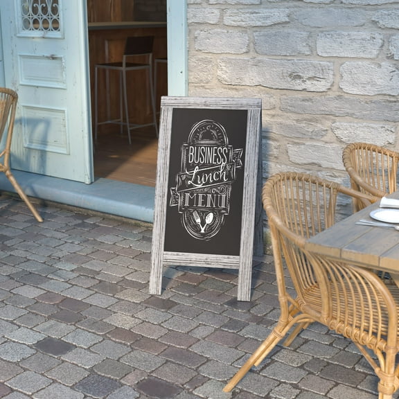 Emma + Oliver Graywash 40"x20" Rustic Vintage A-Frame Double-Sided Folding Chalkboard with Magnetic Surface for Weddings, Parties, Showers and More