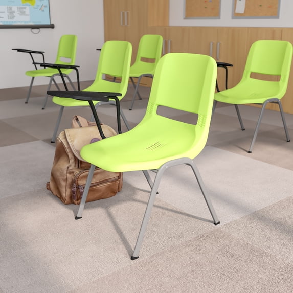 Emma + Oliver Green Ergonomic Shell Chair with Right Handed Flip-Up Tablet - Tablet Arm Desk