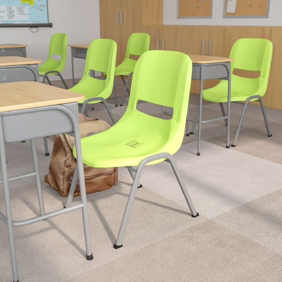 Emma + Oliver Green Ergonomic Shell Student Stack Chair - Classroom Chair / Office Guest Chair