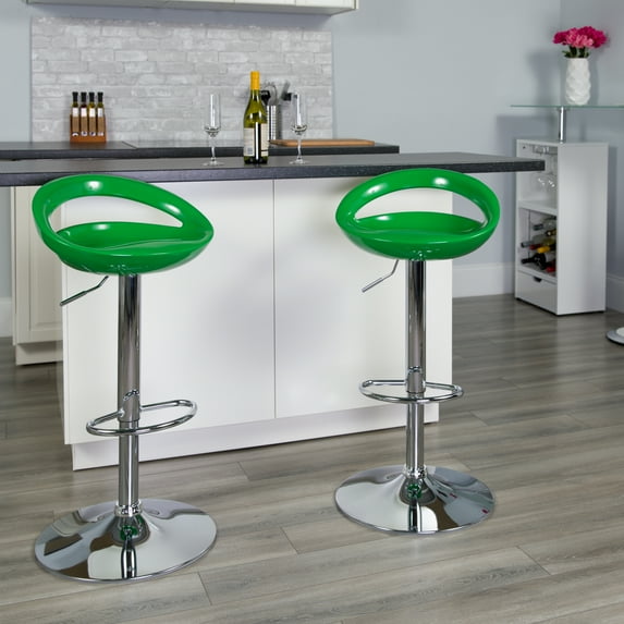 Emma + Oliver Green Plastic Adjustable Height Barstool