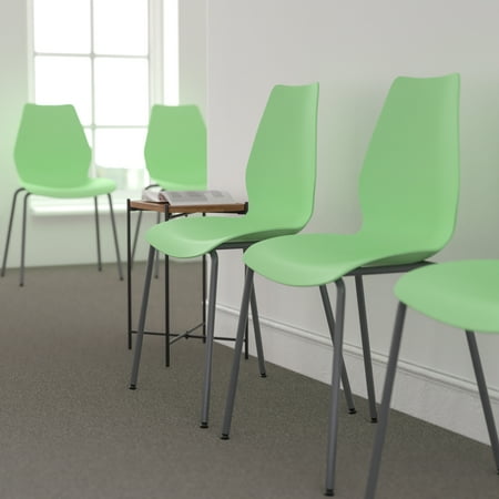 Emma + Oliver Green Stack Chair with Lumbar Support and Silver Frame
