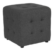 Emma + Oliver Grid Tufted Upholstered Cube Ottoman Pouf in Dark Gray Fabric