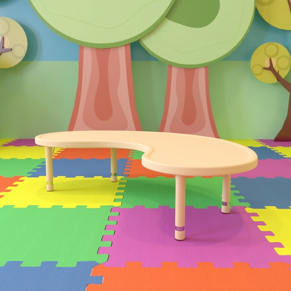 Emma Oliver Half-Moon Activity Table Preschool to 2nd Grade Adjustable Height, Natural, 8-Pcs