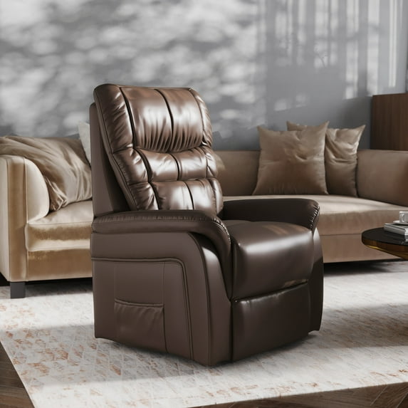 Emma + Oliver Harrison Series Cognac Faux Leather Remote Powered Lift Recliner for Elderly