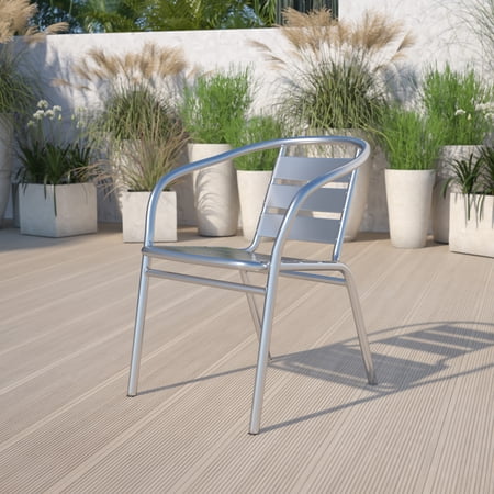 Emma + Oliver Heavy Duty Aluminum Indoor-Outdoor Stack Chair w/ Triple Slat Back
