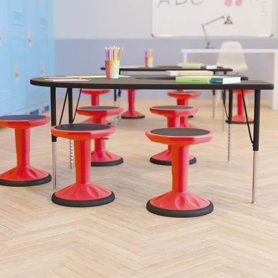 Emma + Oliver Height Adjustable Active Motion Stool for Kids with Weighted Rubber Non-Slip Bottom in Red