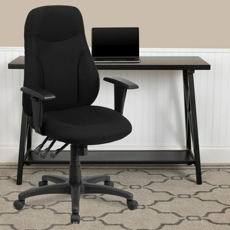 Emma + Oliver High Back Black Fabric Swivel Ergonomic Task Office Chair with Arms