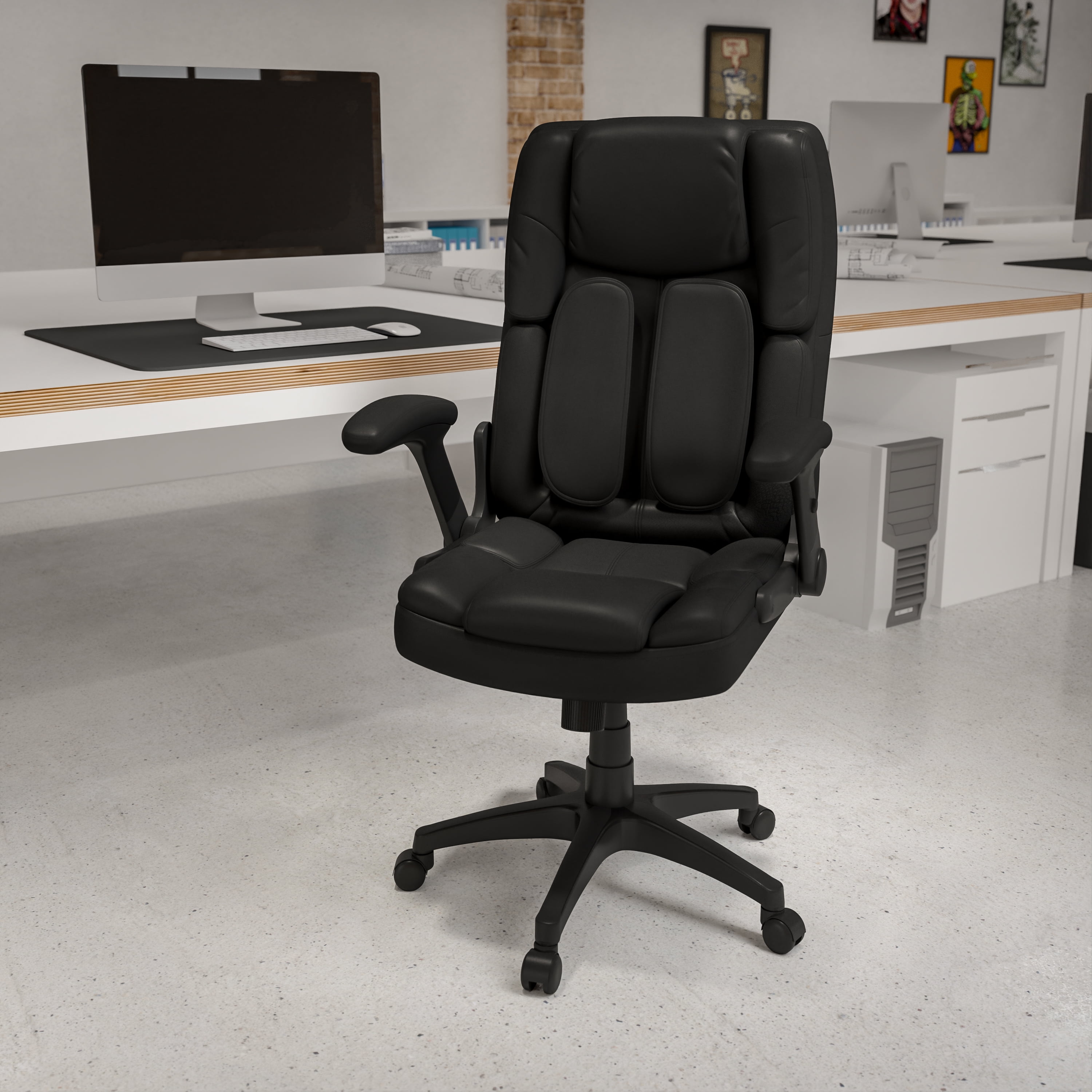 Black Leather High Back Executive Swivel Office Chair with Adjustable Arms