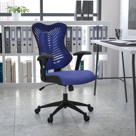 Emma + Oliver High Back Designer Blue Mesh Executive Ergonomic Office Chair with Arms