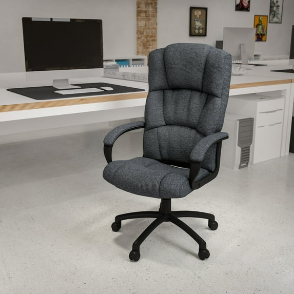 Emma + Oliver High Back Gray Fabric Executive Swivel Office Chair with Arms