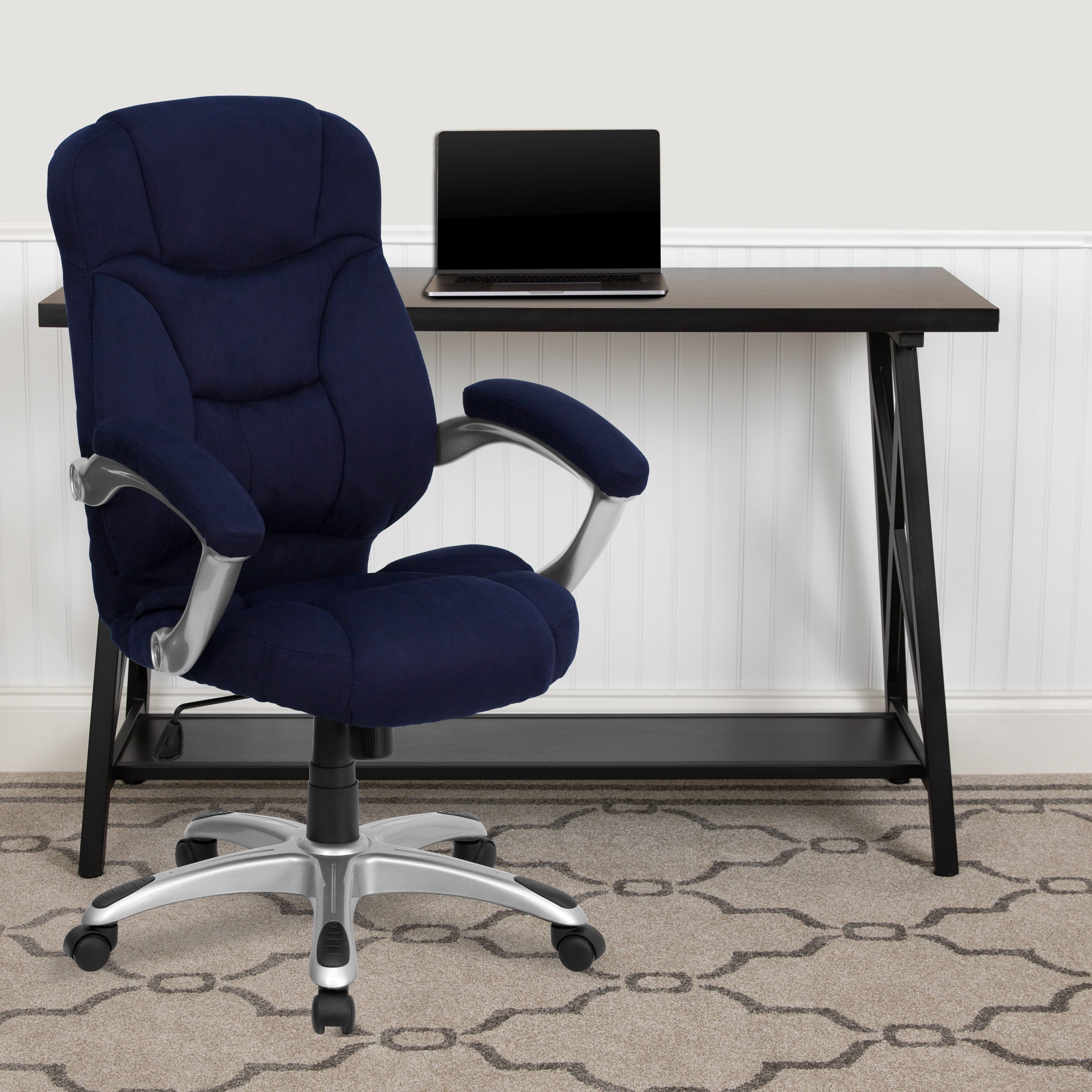 Emma Oliver High Back Navy Blue Microfiber Executive Swivel Ergonomic Office Chair with Arms