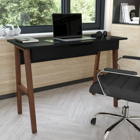 Emma + Oliver Home Office Writing Computer Desk with Drawer - Table Desk, Black/Walnut