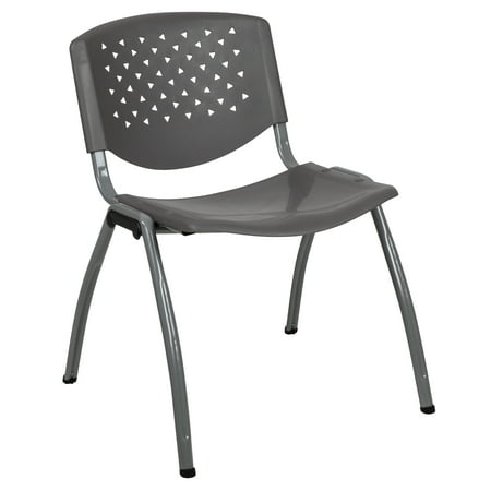 Emma + Oliver Home and Office Gray Plastic Stack Chair with Perforated Back - Guest Chair