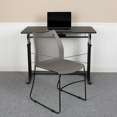 Emma + Oliver Home and Office Gray Sled Base Stack Chair with Air-Vent Back - Guest Chair