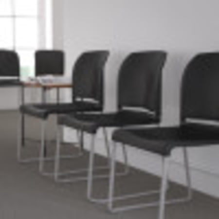 Emma + Oliver Home and Office Guest Chair Black Full Back Contoured Sled Base Stack Chair