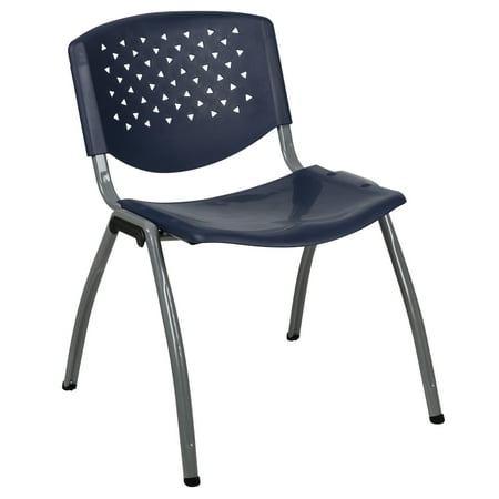 Emma + Oliver Home and Office Navy Plastic Stack Chair with Perforated Back - Guest Chair