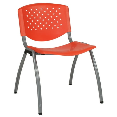 Emma + Oliver Home and Office Orange Plastic Stack Chair with Perforated Back - Guest Chair