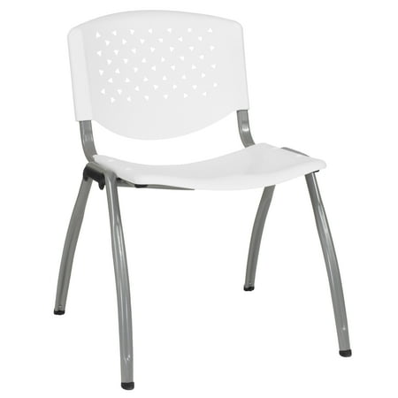 Emma + Oliver Home and Office White Plastic Stack Chair with Perforated Back - Guest Chair