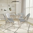 thumbnail image 1 of Emma + Oliver Indoor/Outdoor Bistro Style 31.5 in. Table with Black & White Textilene, Glass Top, and Four Chairs - Light Natural Frame, 1 of 10