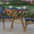 thumbnail image 1 of Emma + Oliver Indoor/Outdoor Bistro Style 31.5 in. Table with Navy & White PE Rattan, Glass Top, and Natural Bamboo Finished Metal Frame, 1 of 12