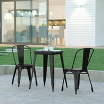 Emma   Oliver Indoor/Outdoor Dining Table, 23.75" Round All Weather Black Poly Resin Top with Black Steel Base