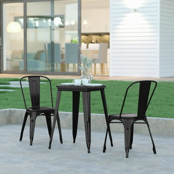Emma + Oliver Indoor/Outdoor Dining Table, 23.75" Round All Weather Black Poly Resin Top with Black Steel Base