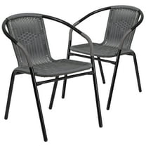 Emma   Oliver Indoor/Outdoor Stacking Rattan Restaurant Patio Chairs, Set of 2, Gray