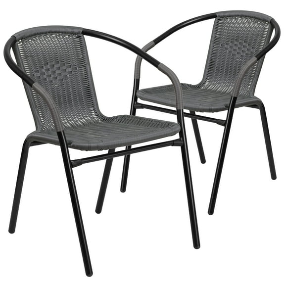 Emma + Oliver Indoor/Outdoor Stacking Rattan Restaurant Patio Chairs, Set of 2, Gray